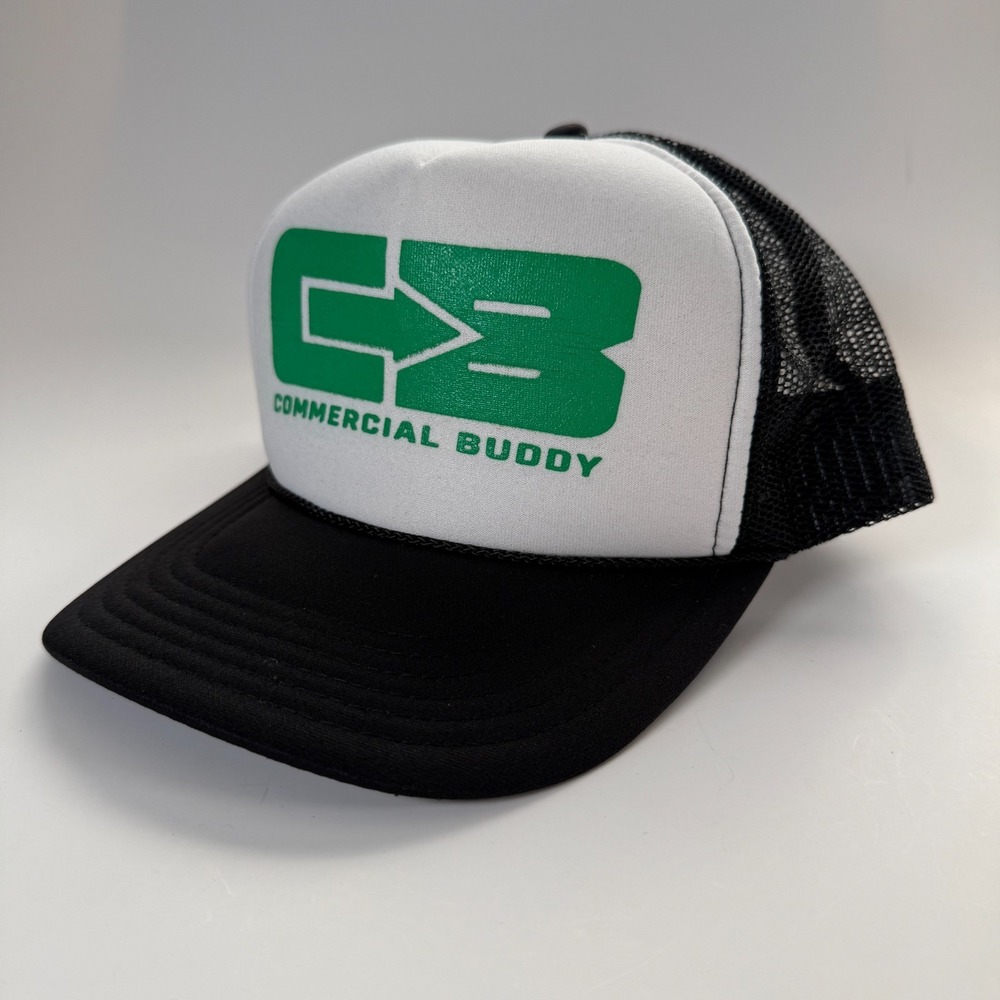 Commercial Buddy CB Logo Trucker Hat Snapback Black White Foam Mesh Otto OSFM